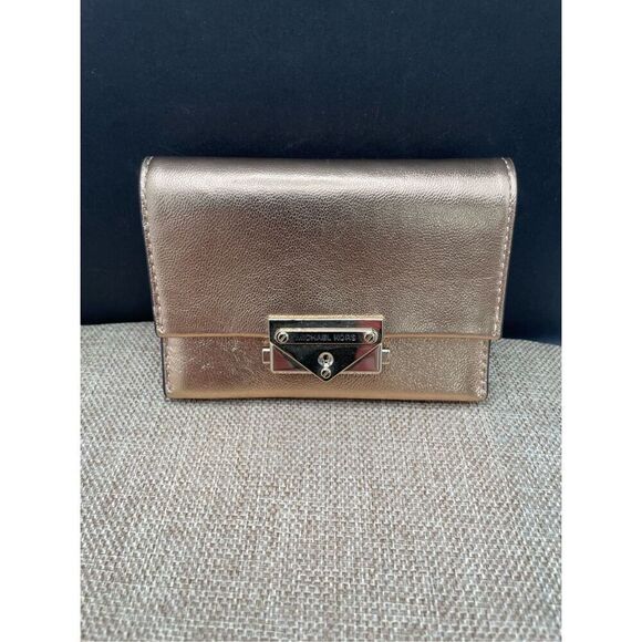 New Michael Kors Cece Small Pale Gold Leather Wallet Card Case - Picture 1 of 13